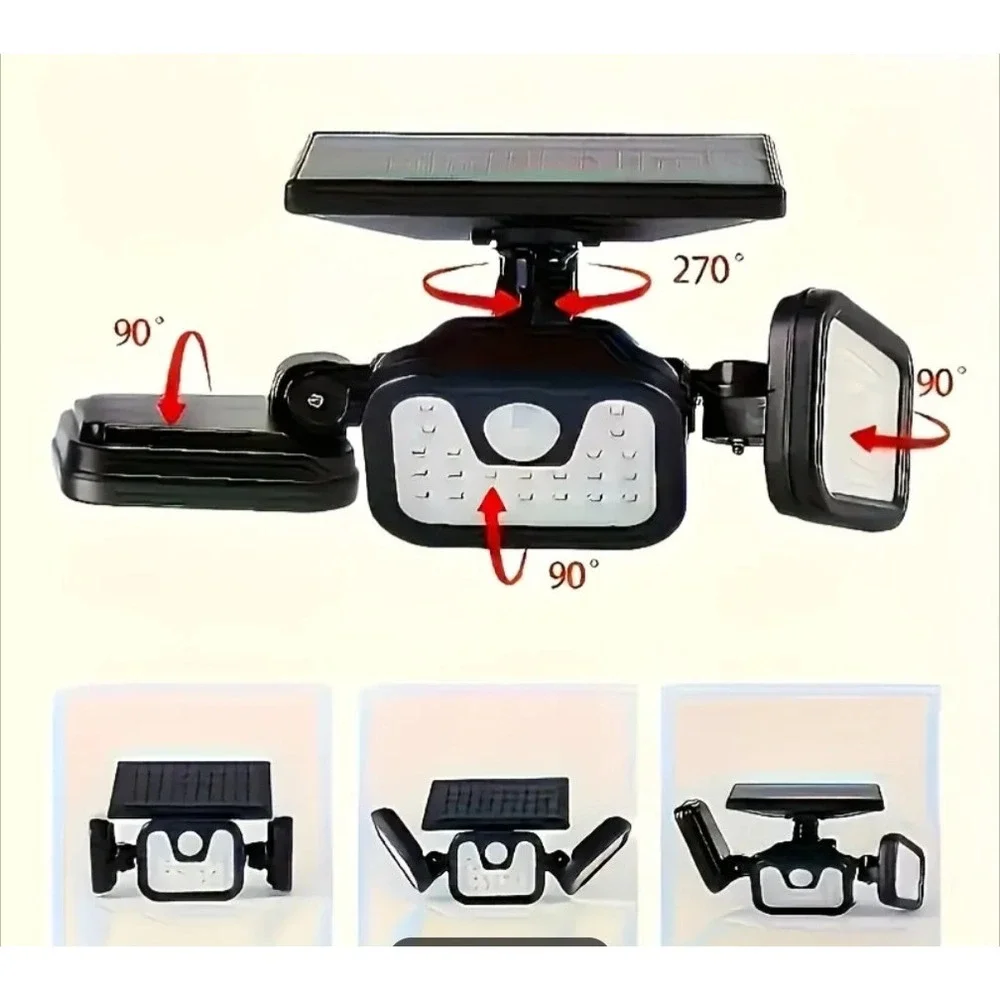 2400 mA Solar Lights Outdoor with Motion Sensor,3 Head 270° Wide Angle Street